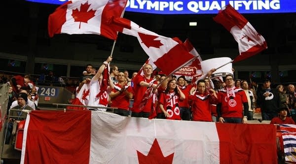 Canadian fans celebrate in Vancouver, British Columbia, Canada. 