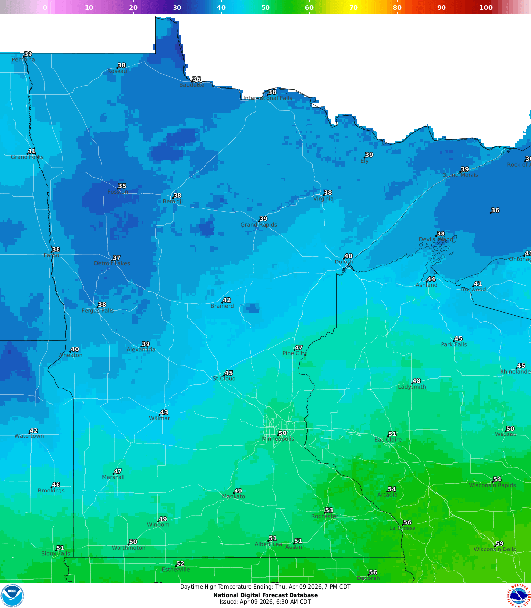 Highs for Thursday