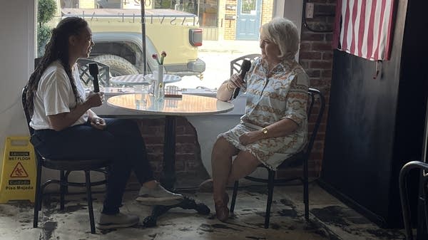 "Marketplace Morning Report" host Kimberly Adams with Thomasville resident Angie Newsom.