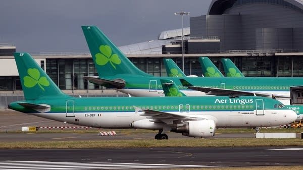 Aer Lingus flights are pictured at Dublin Airport in Ireland..