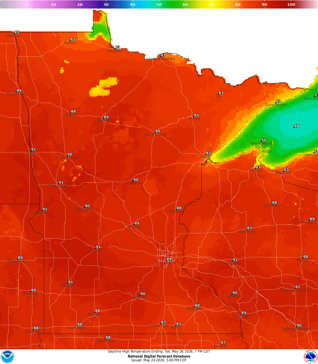 Highs for Tuesday