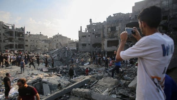 The aftermath of an Israeli strike on the Jabalia refugee camp in Gaza.