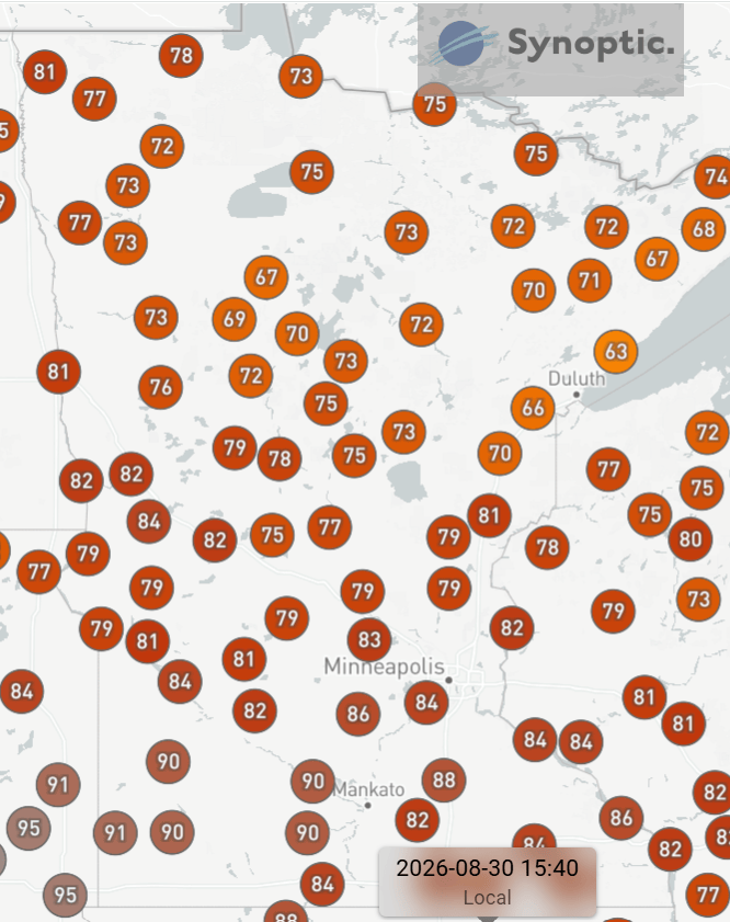 Sunday afternoon temperatures