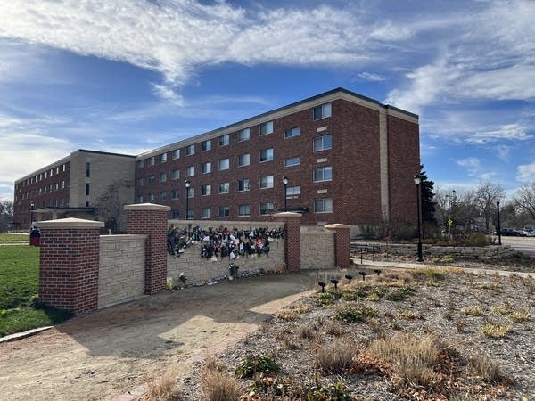 A memorial stands on campus