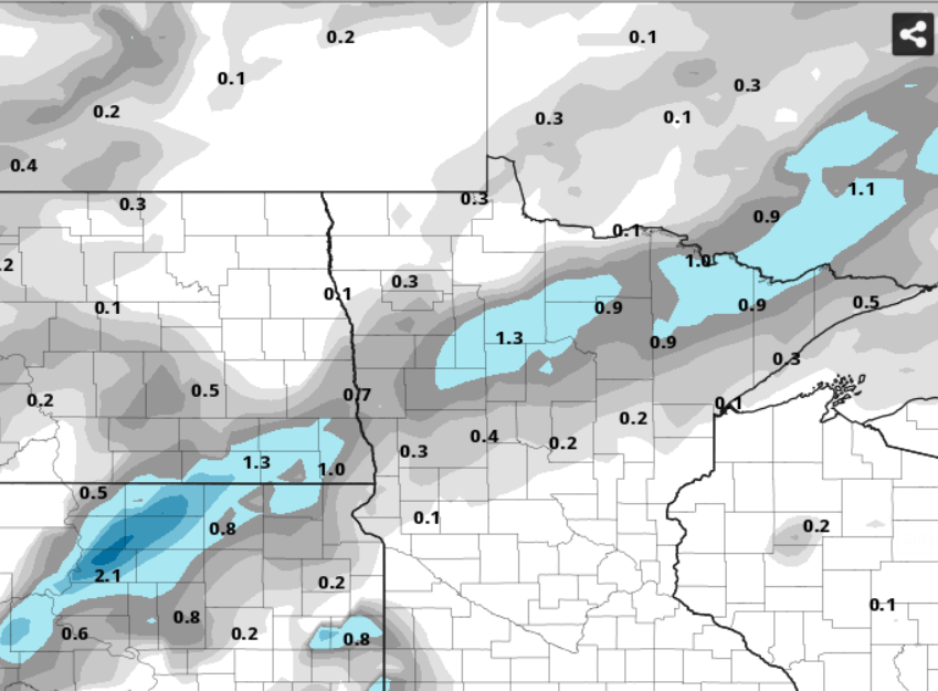 NOAA GFS snowfall output by Saturday