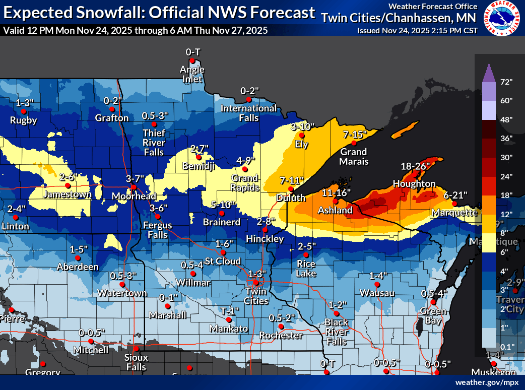 Latest snowfall totals
