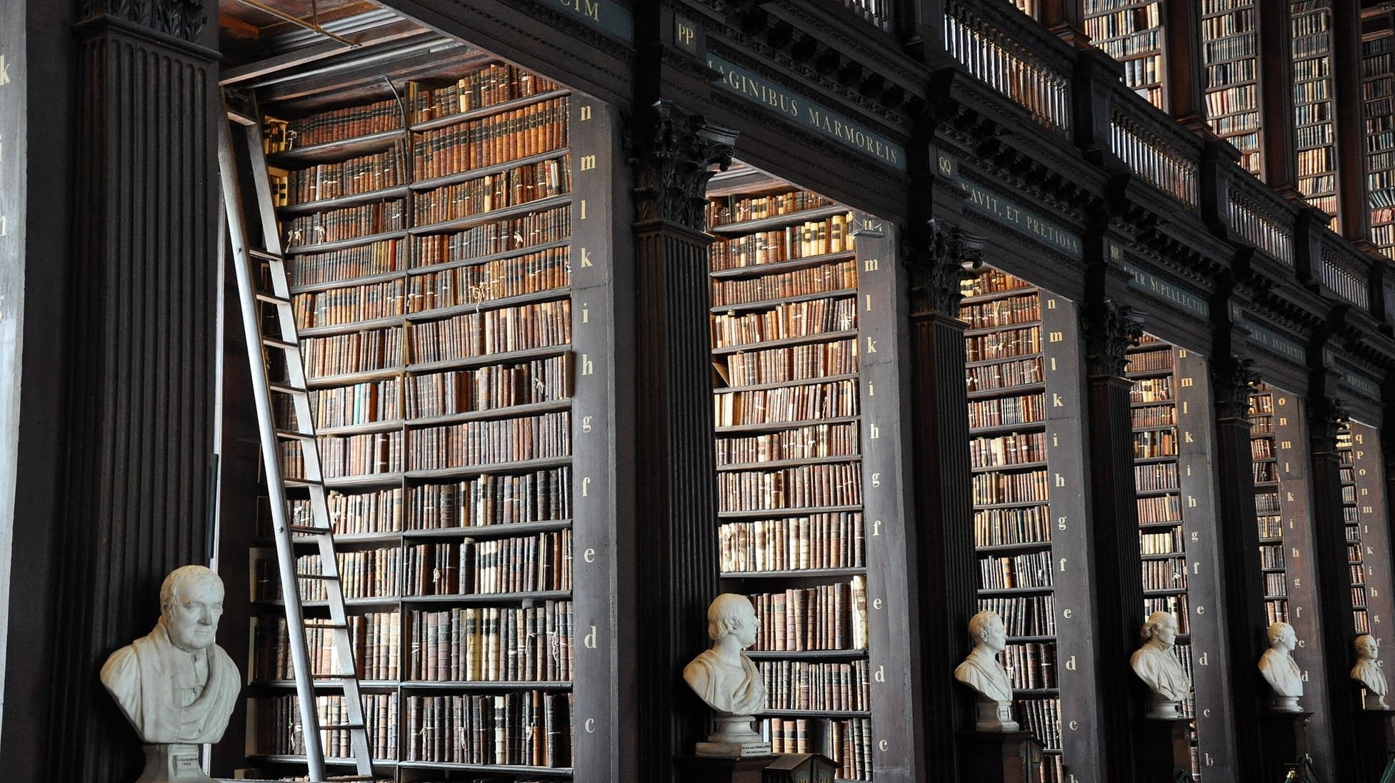 Books in a library.