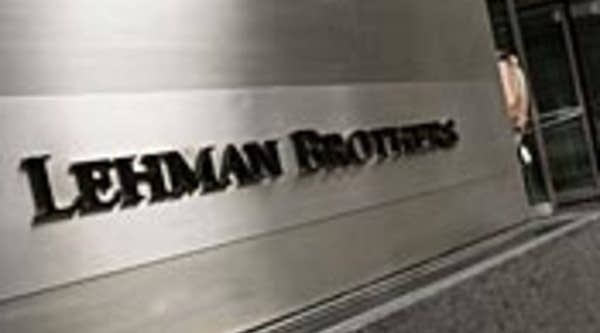 A Lehman Brothers sign at the company's annex office in New York City.