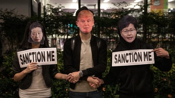 Pro-democracy protesters take part in a Thanksgiving Day rally at Edinburgh Place on November 28, 2019 in Hong Kong, China. 