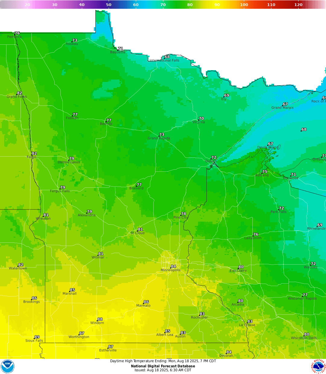 Highs for Monday