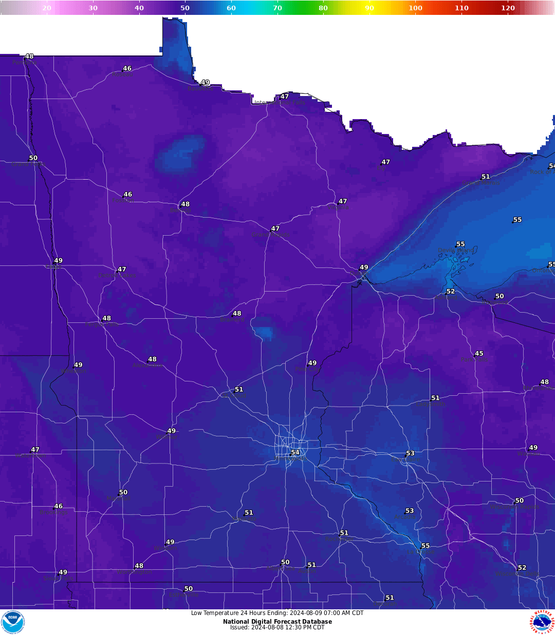 Lows for Thursday night. 