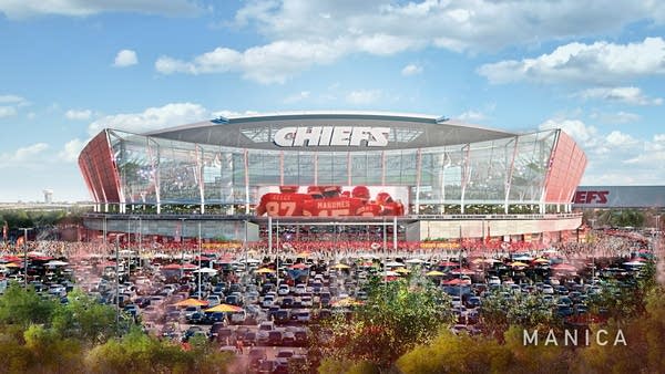 The rendering of a proposed Kansas City Chiefs stadium in Kansas.