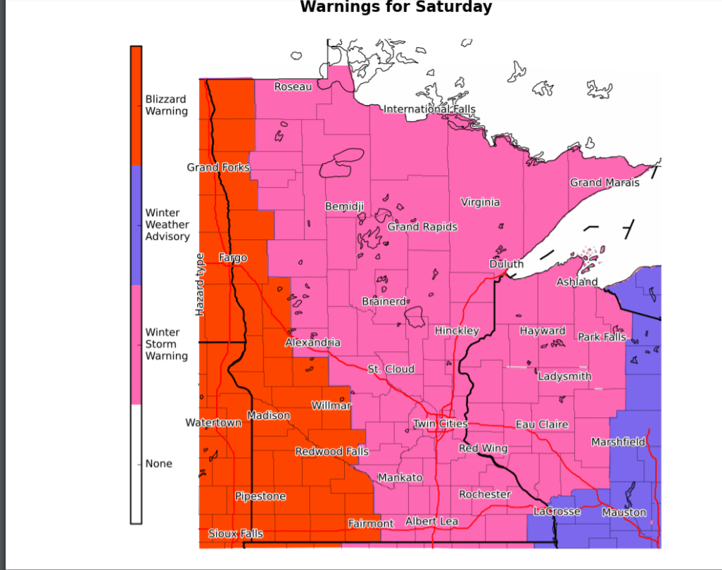 Warnings for Saturday