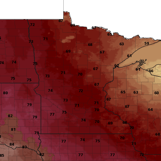 Decreasing clouds west to east Thursday