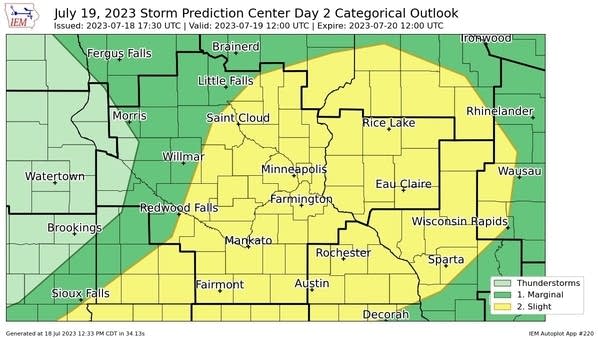 Severe weather risk areas Wednesday