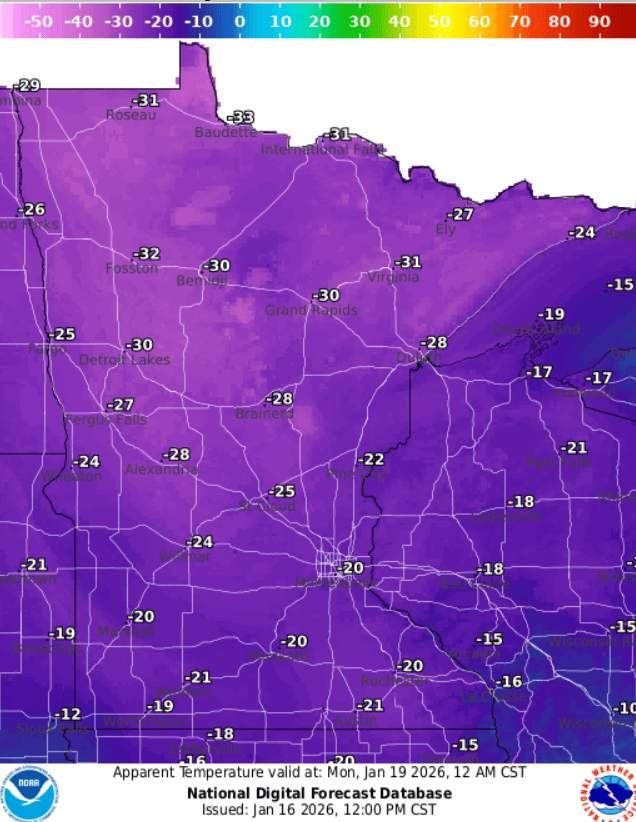 Wind chill readings