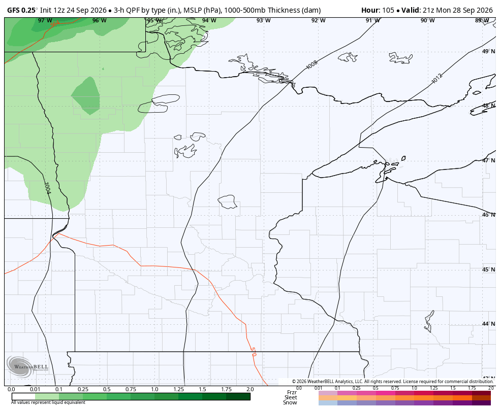 Tuesday heavier rain map of gfs