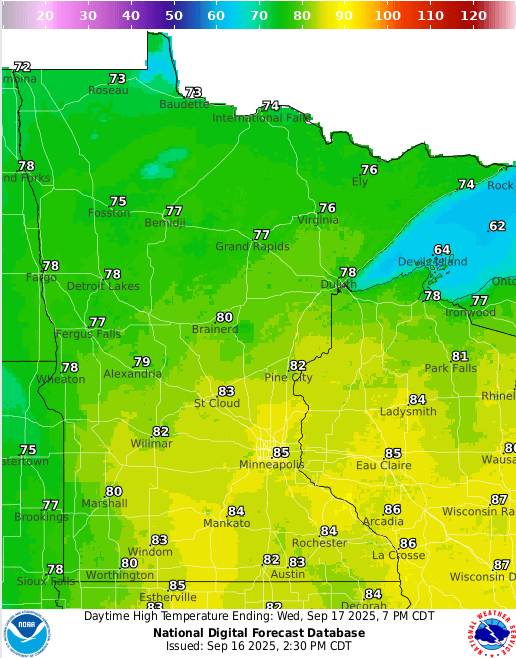 Forecast high temperatures Wednesday