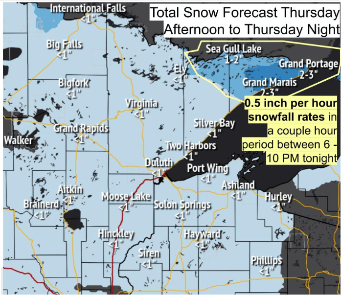 Forecast snowfall through Thursday night
