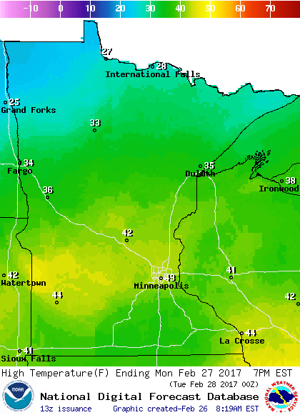 Milder Sunday temps; rain/snow mix on Tuesday