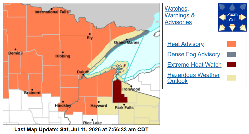 Heat advisories for Saturday