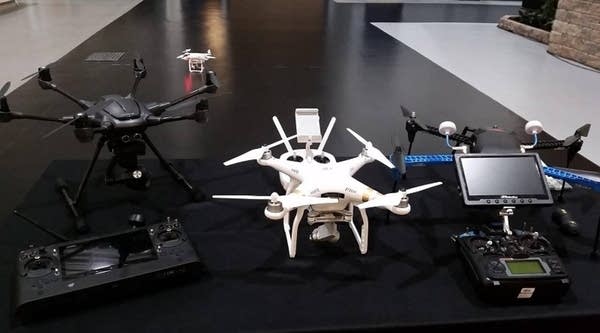 The insurance company Travelers is considering giving this assortment of drones to insurance adjusters for use in the field. 