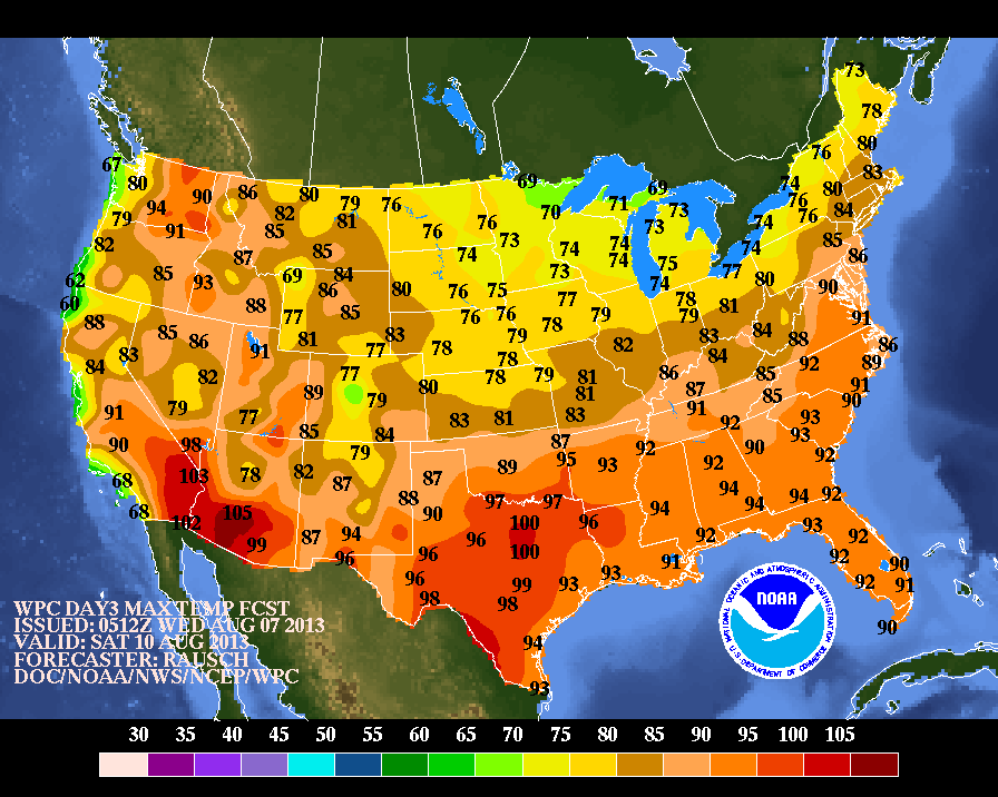 Saturday's high temperatures