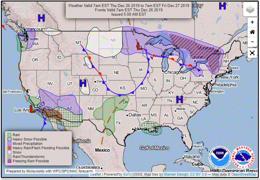 Forecast surface weather map for Thursday