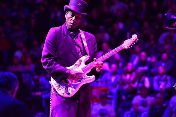 Jellybean Johnson of The Time playing guitar onstage at Target Center in Minneapolis.