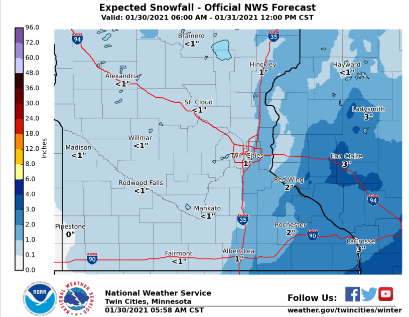 Freezing drizzle moves into parts of Minn. Sat. afternoon; change to snow Sat. evening