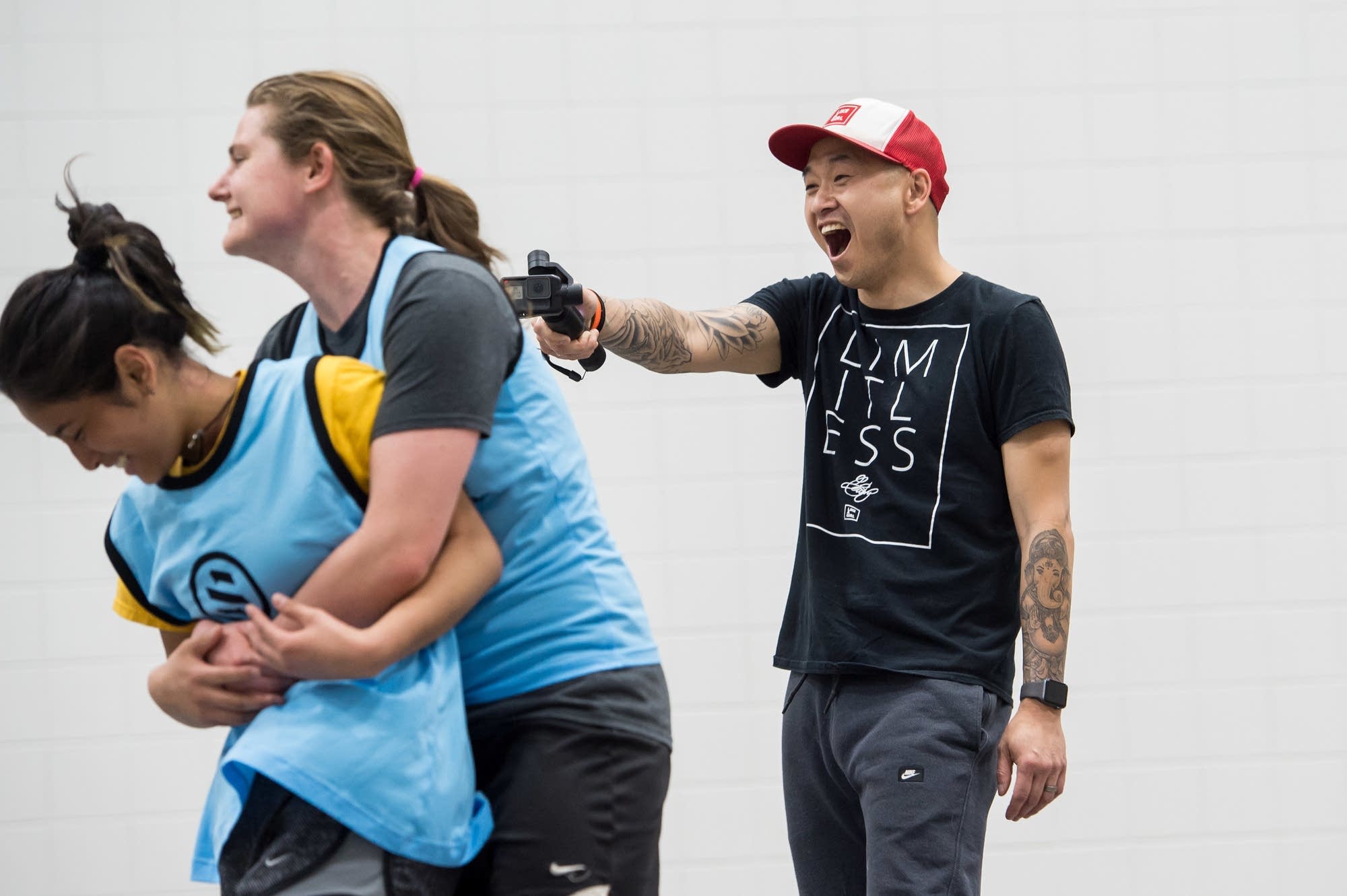 Coaches Kyle Johnson and Jennifer Larrick react to Valentina Millio's goal.
