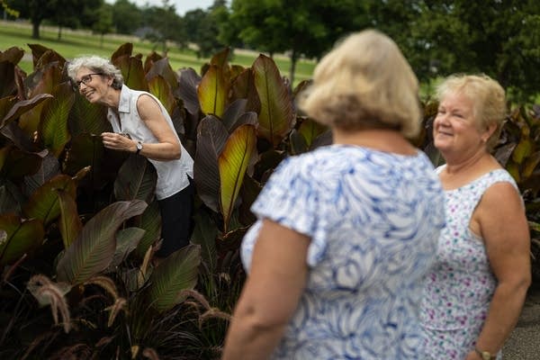 A woman stands in tall plants
