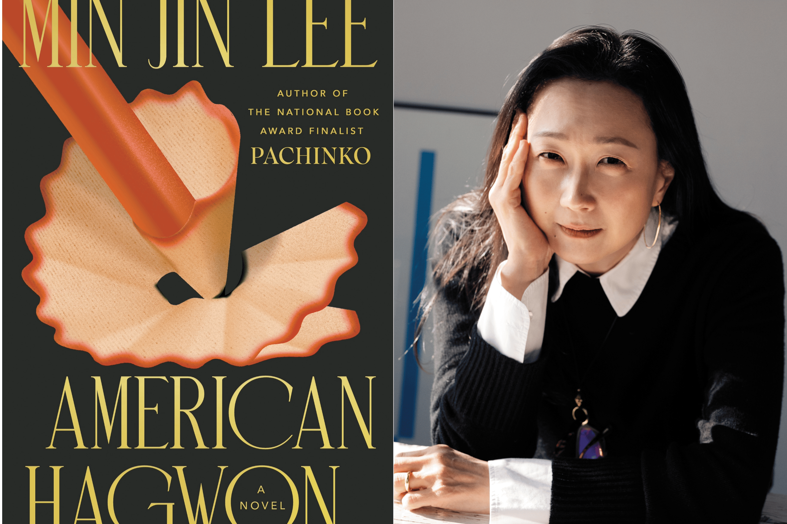 A woman poses with her book and her hand on her face