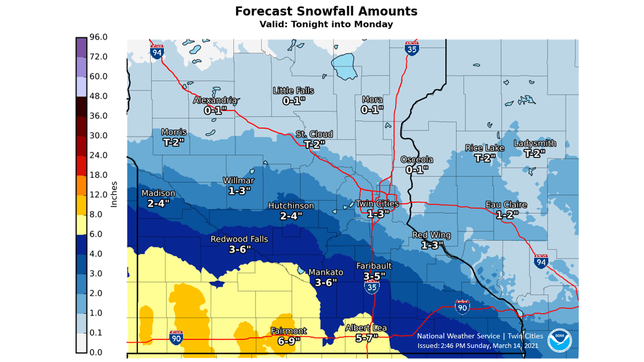Heavy snow in parts of southern Minn. Monday; cool start to the week ...