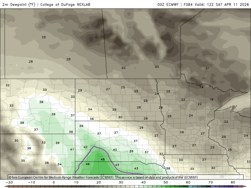 Dewpoints Saturday 7 a.m. to Monday 7 a.m.
