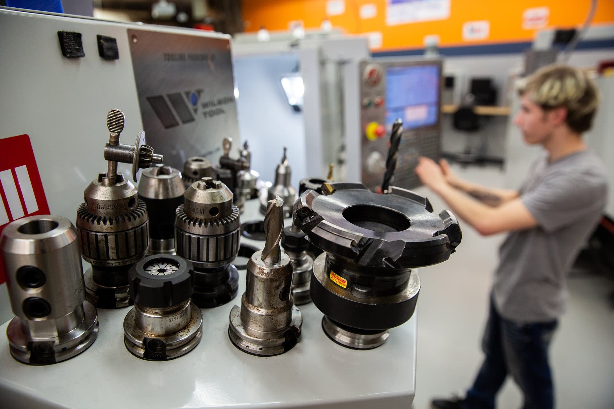 Interchangeable parts of a Haas Mini Mill machine.