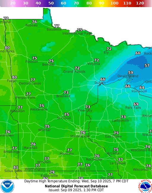 Forecast high temperatures Wednesday