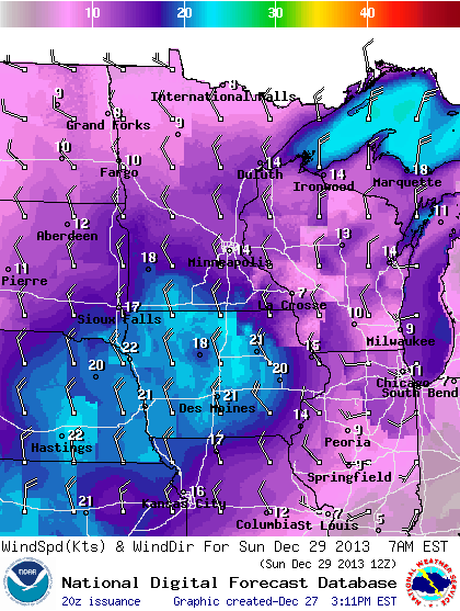 Surface wind forecast for Sunday