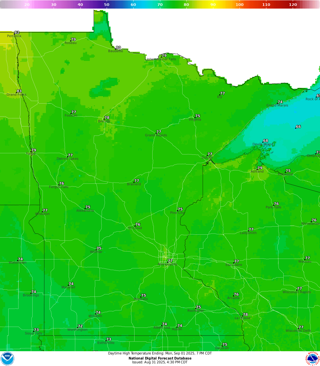 Highs for Monday