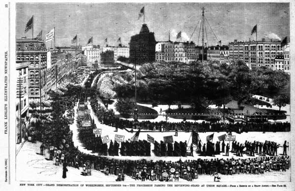 A Labor Day parade in New York's Union Square in 1882.