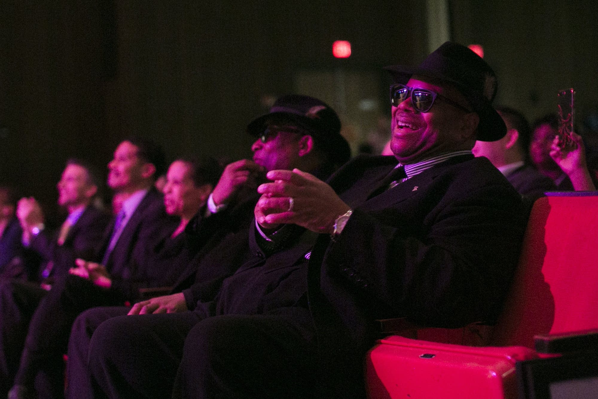 Jimmy Jam, right, laughs next to his musical partner Terry Lewis