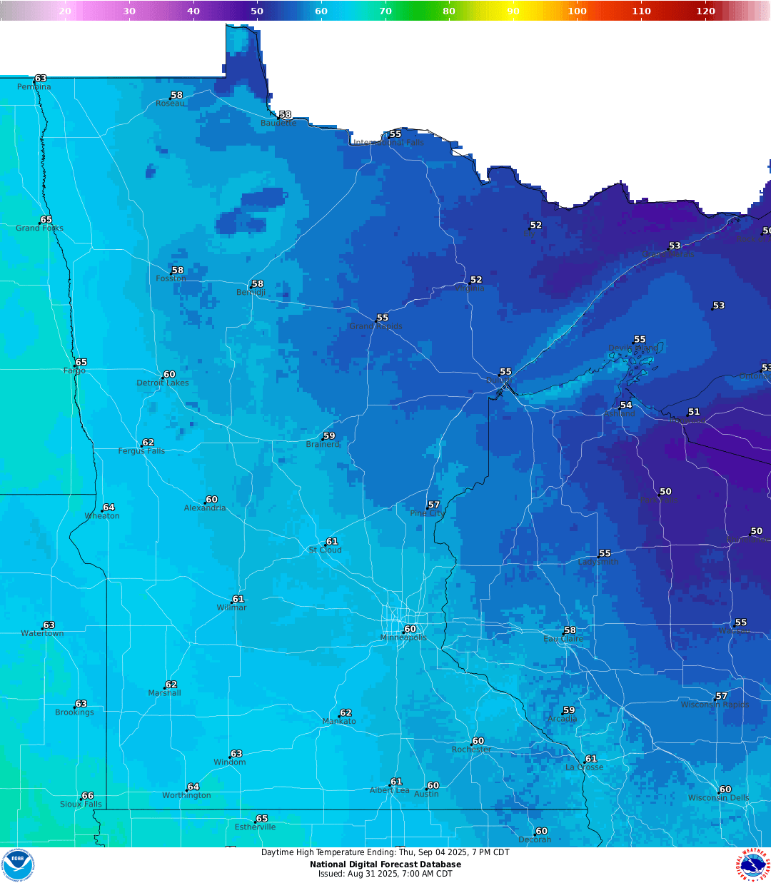 Highs for Thursday