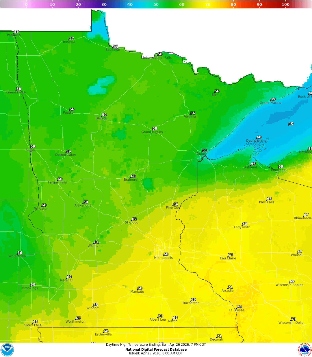 Highs for Sunday