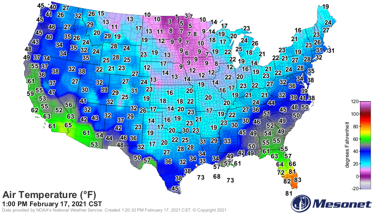 Temperatures Wednesday afternoon