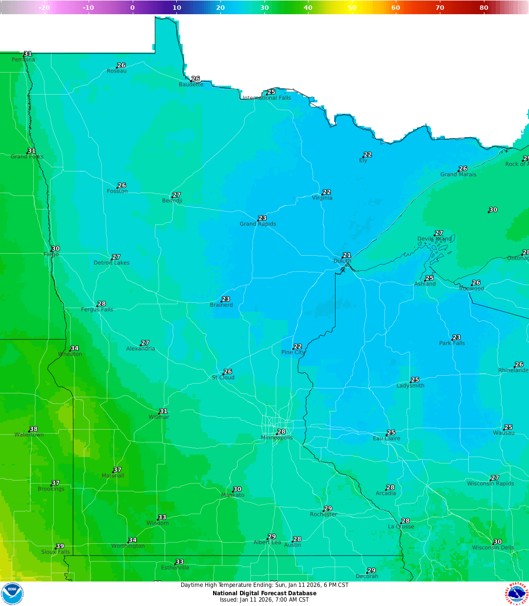 Highs for Sunday