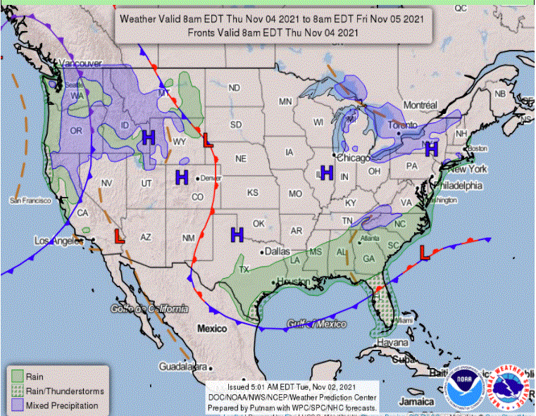 Weather forecast map for Thursday