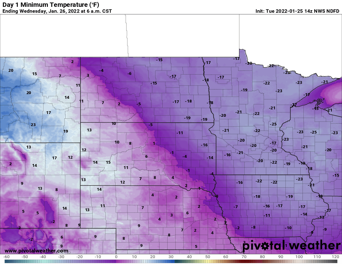 Forecast lows Wednesday