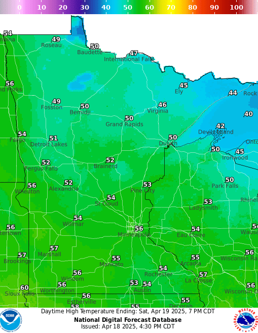 Forecast high temperatures Saturday