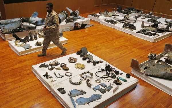 The remains of Iranian cruise missiles and drones