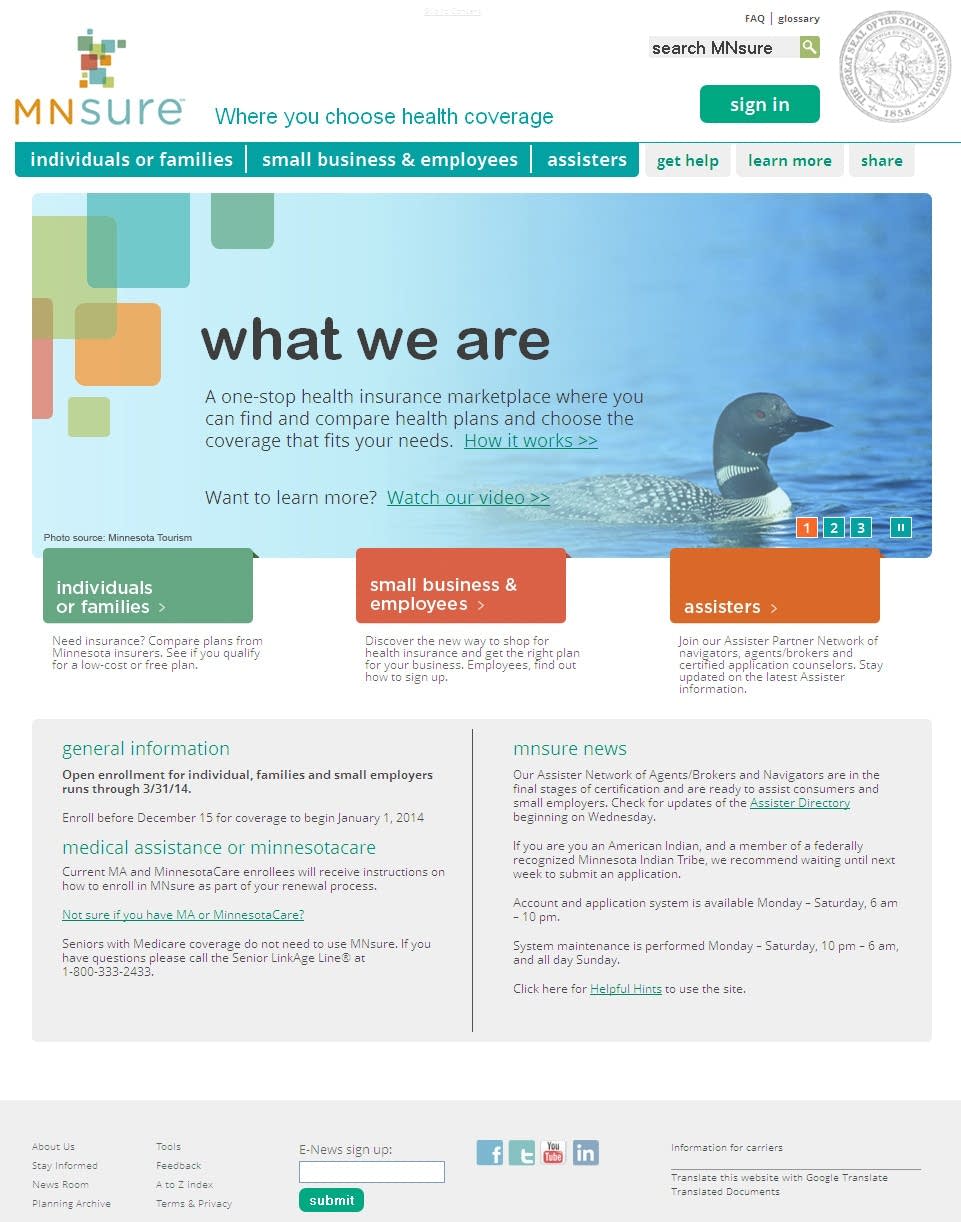 MNsure homepage